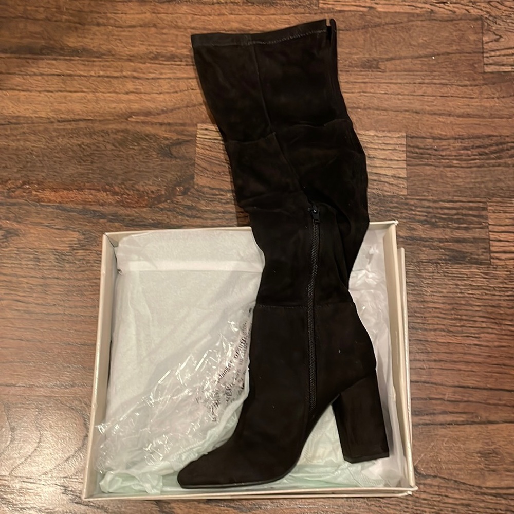BP Nordstrom Black Faux Suede Stacked Heel Over the Knee Boots NIB